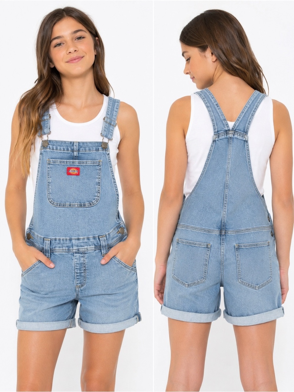 Dickies Girls Denim Shortalls – Youth Large